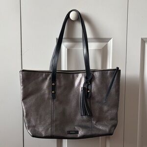 Fossil Metallic Pewter Jayda Faux Leather Tote with Tassel